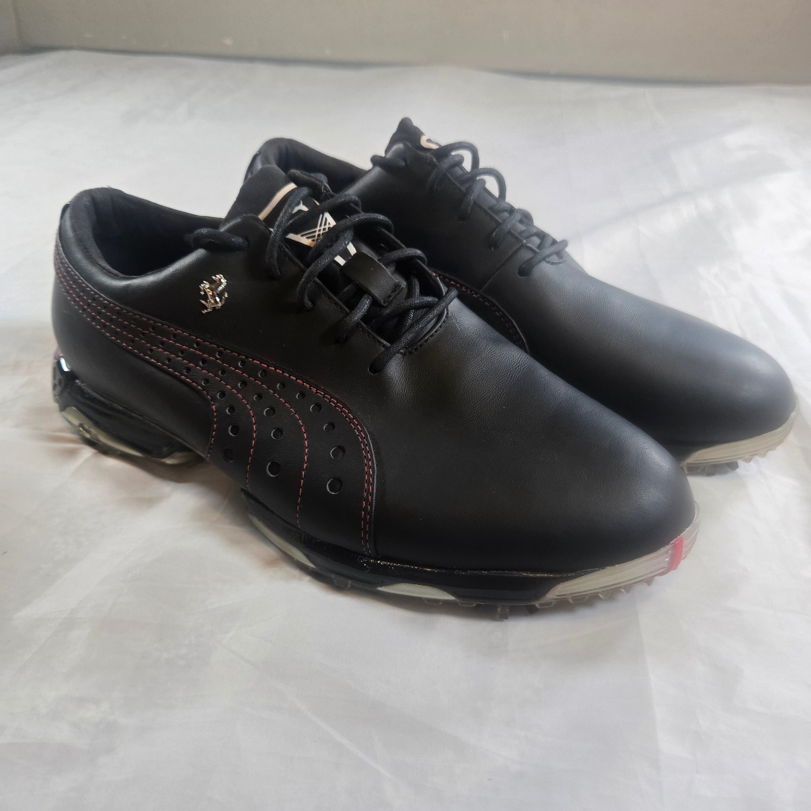 Puma X Scuderia Ferrari Neolux Leather Spiked Golf Shoes Black Red Men's Size 7